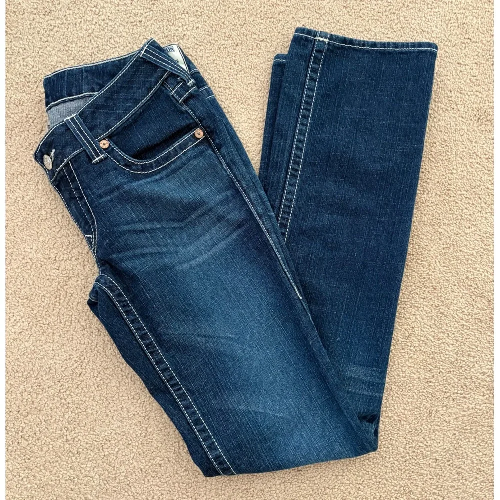 True Religion Women Jeans Johnny Size 30 Dark Wash Blue Contrast Stitch USA EUC
